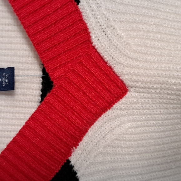 Nautica Striped V Neck Sweater Black White Red - Picture 10 of 10